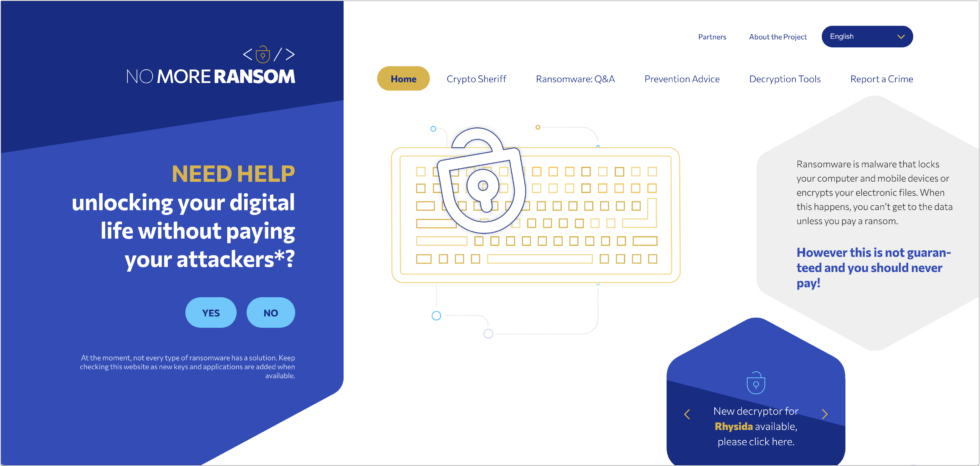 No More Ransom Website Offers Ransomware Decryption Tools
